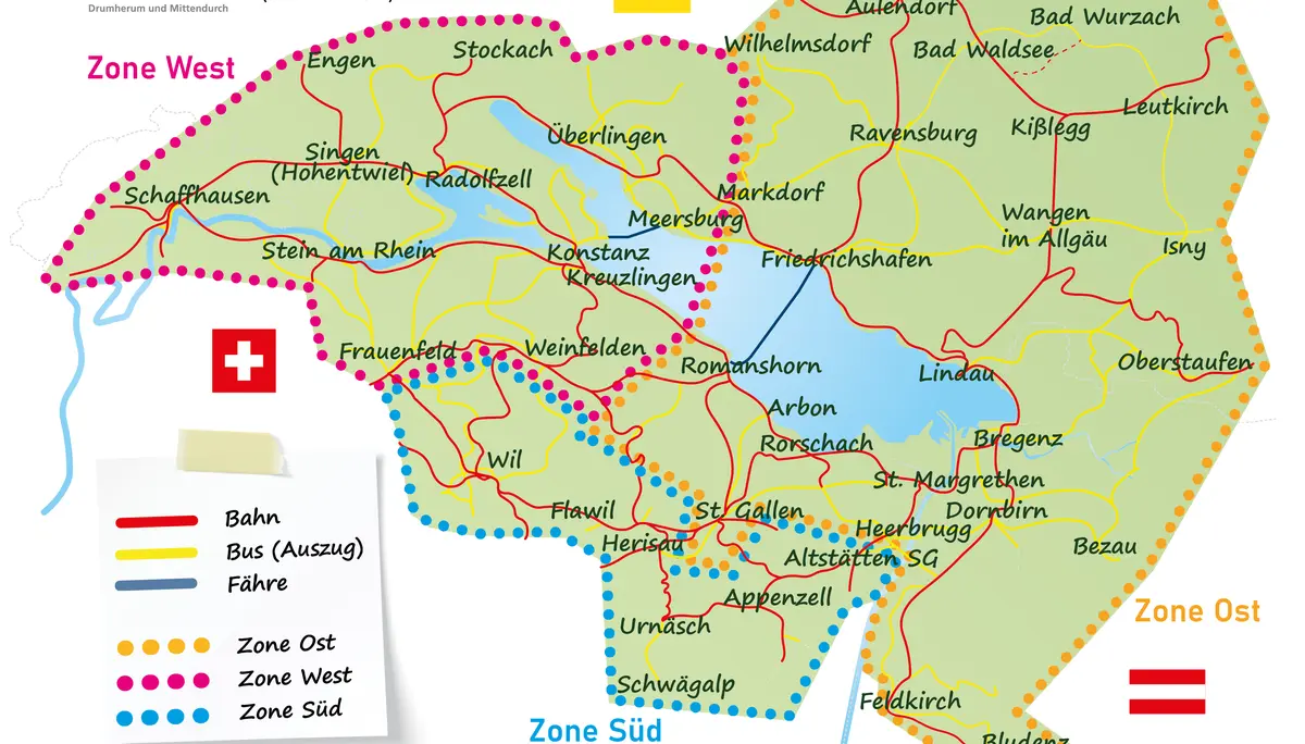 Netzplan des Öffentlichen Nahverkehrs im Bodenseeraum (Deutschland, Österreich, Schweiz) | © ÖV Bodenseeraum