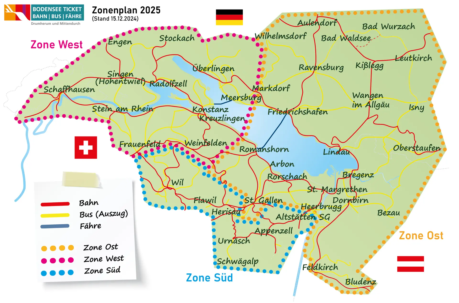 Netzplan des Öffentlichen Nahverkehrs im Bodenseeraum (Deutschland, Österreich, Schweiz) | © ÖV Bodenseeraum
